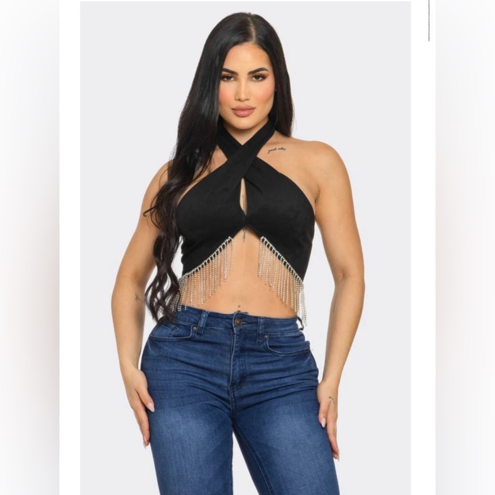 Windsor Halter Rhinestone Fringe Top